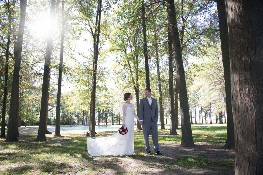 Fall wedding bride and groom