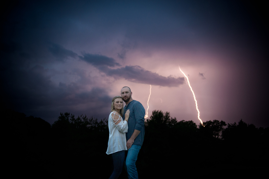stormy engagement session with lighting